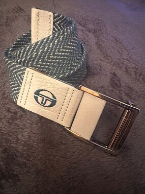 Sergio Tacchini Men's Woven Blue & White Belt with Leather Trim